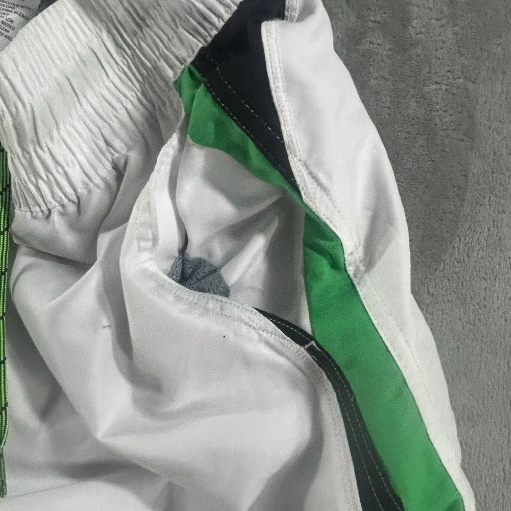 Nike Swim Shorts Mens Large White Green Black Colorblock Mesh Lined Trunks Logo